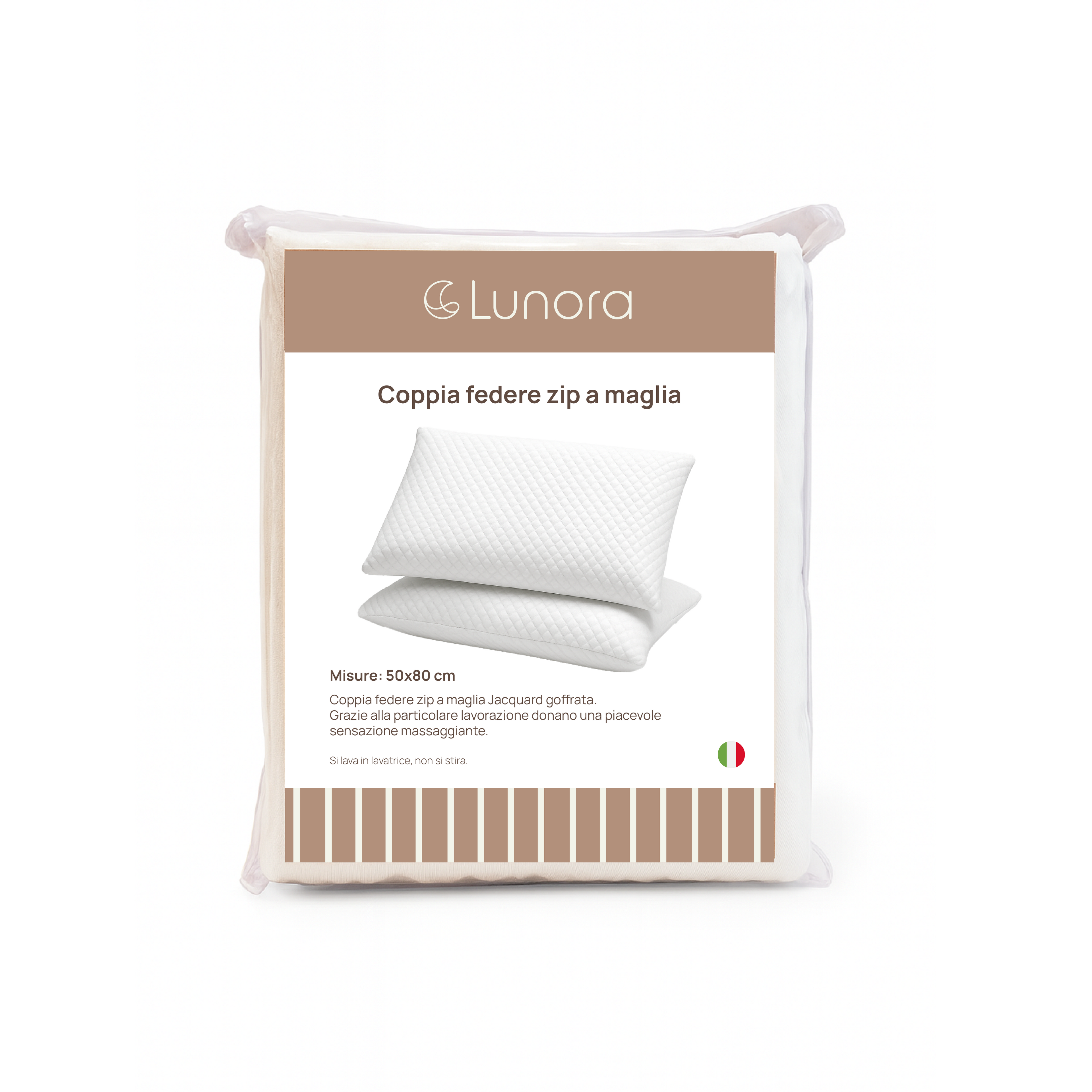 Coppia di Federe con zip in Maglia Jacquard Goffrata